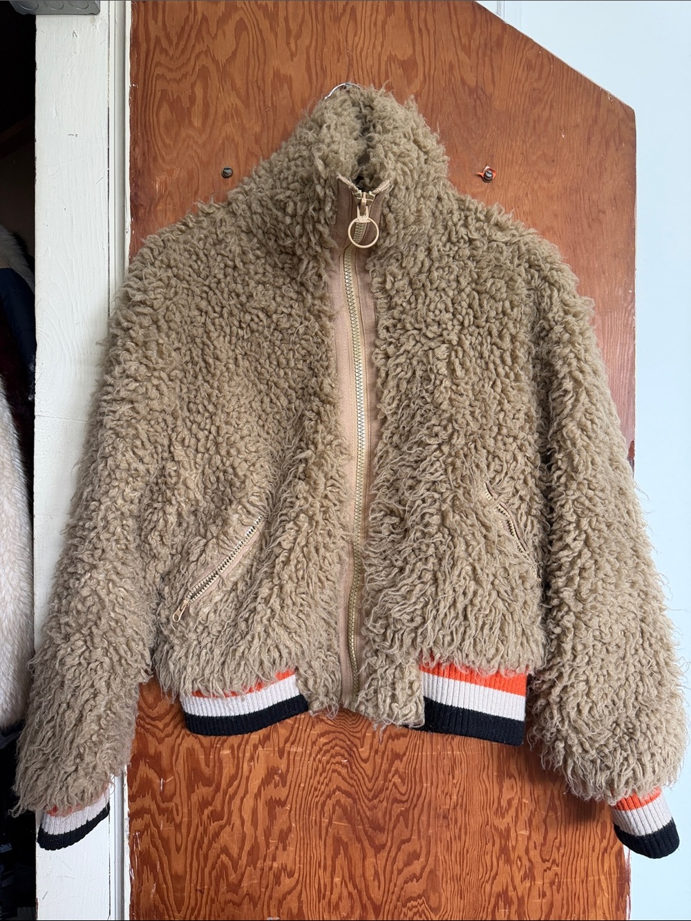 Free People Cozy Faux-Shearling Jacket in Taupe and Cream